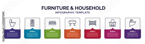 infographic template with icons and 7 options or steps. infographic for furniture & household concept. included wc, door, couch, footstool, crib, chimney, bidet icons.