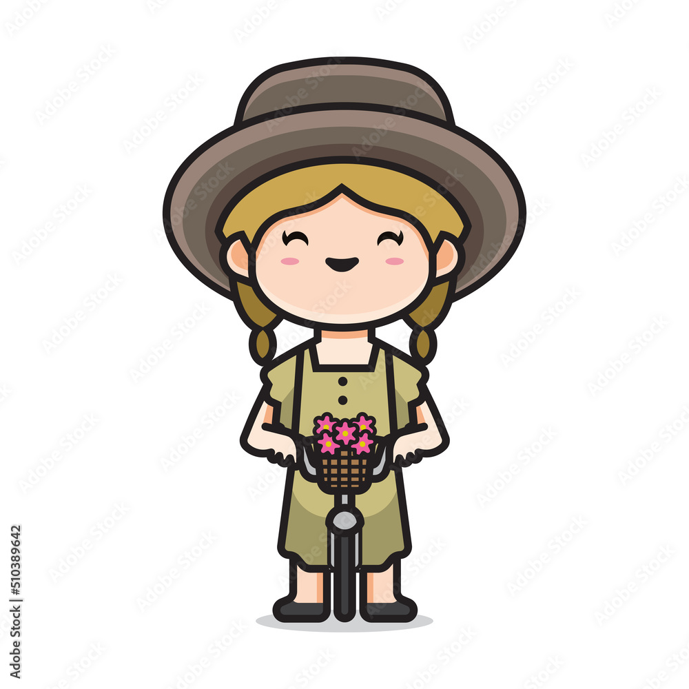 cute girl ride bicycle vector cute girl ride bicycle vector