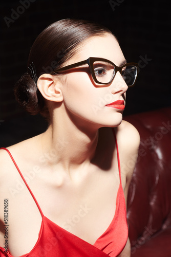 elegant girl in red dress