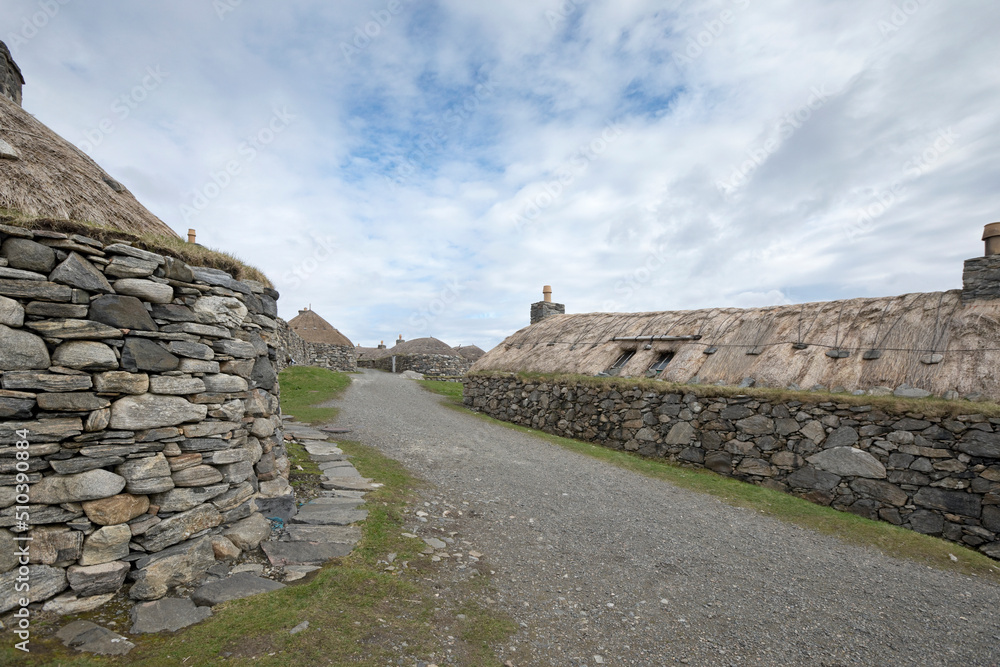 Blackhouses at Gearrannan near Dun Carloway, Isle of Lewis - obrazy, fototapety, plakaty 