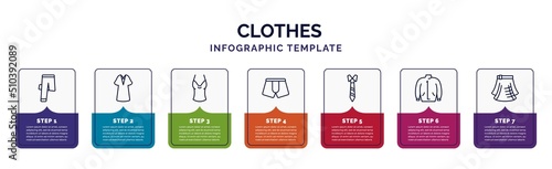 infographic template with icons and 7 options or steps. infographic for clothes concept. included trouser, kaftan, camisole, boxers, necktie, parka, kilt icons.