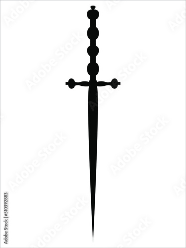 Dagger in retro style. Black color silhouette. Vintage look