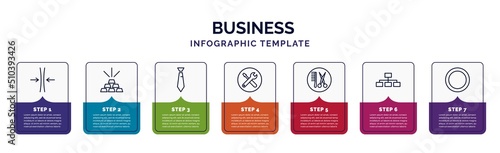 infographic template with icons and 7 options or steps. infographic for business concept. included thin, stack of gold, black tie, tool button, hair salon, hierarchy structure, full circle icons.