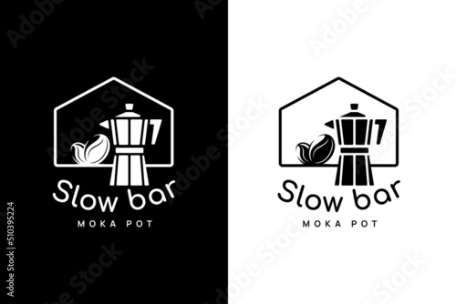 Logo Moka pot coffee, shop, Custom Hot Drink, Store, slow bar Morning Breakfast Beverage, Isolated Minimalistic Object