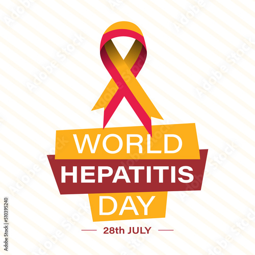 28 july world hepatitis day. Red, yellow ribbon. Vector illustration. Medical solidarity day concept.