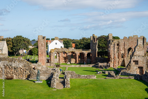 Lindisfarne/England: 10th Sept 2019: Holy Island Lindisfarne Priory ruins photo