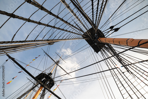 Fotobehang Hartlepool/UK - 11th October 2019: HMS Trincomalee wide angle photo with buildin