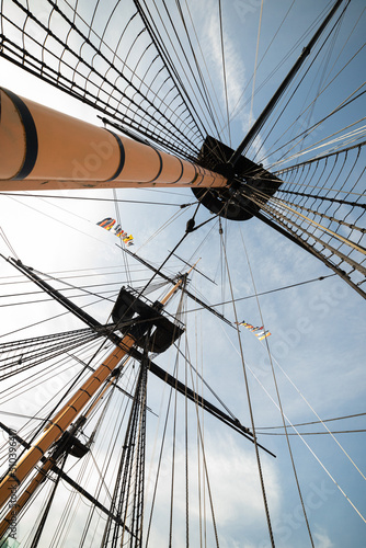 Tableau sur toile Hartlepool/UK - 11th October 2019: HMS Trincomalee wide angle photo with buildin