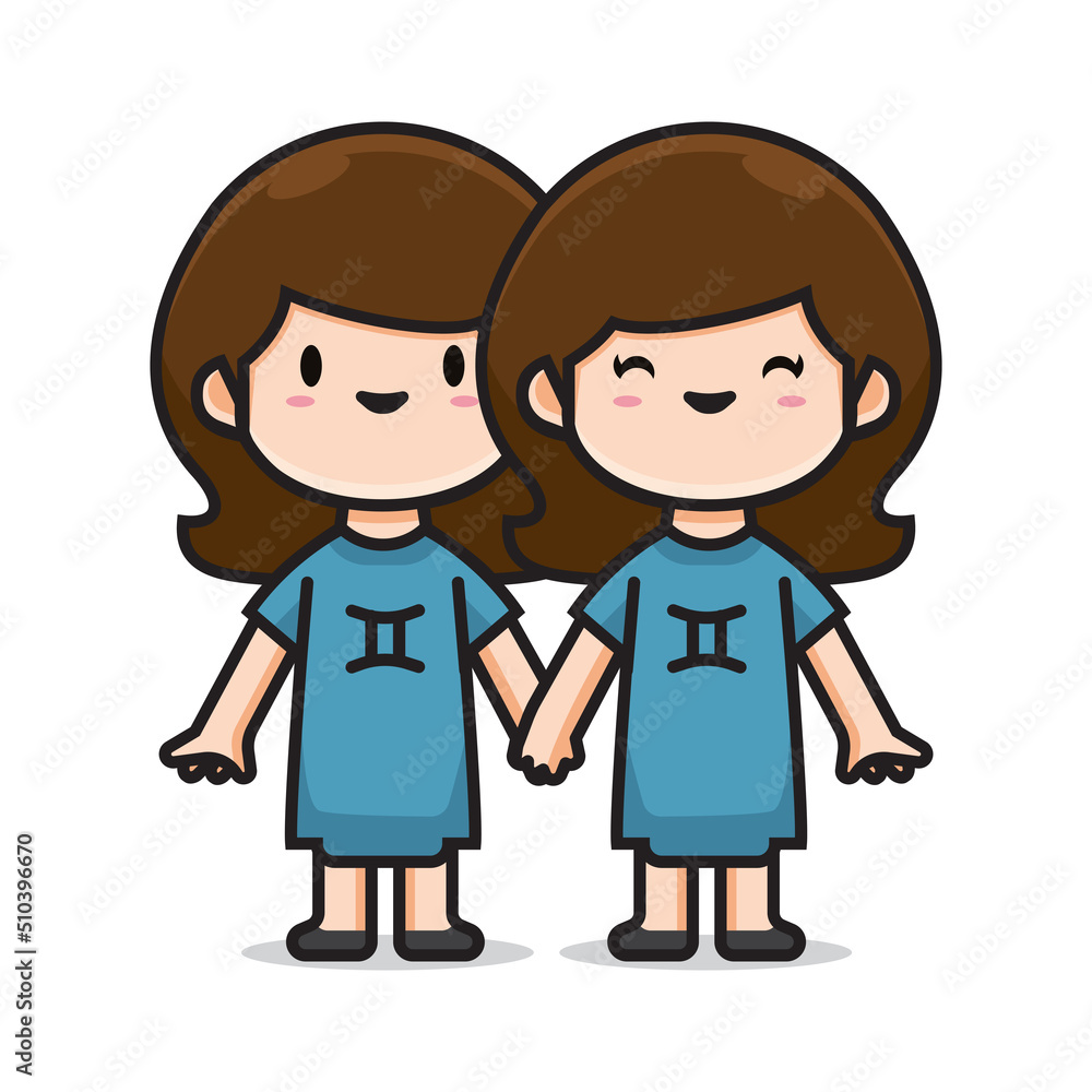 cute costume zodiac gemini vector cute costume zodiac gemini vector