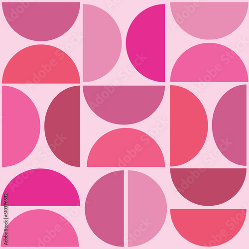 Mid century modern art half circle seamless pattern in pink, coral and fuchsia. For home décor, posters and wallpaper 