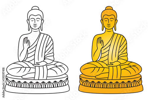 Buddga meditating character in black and white outline