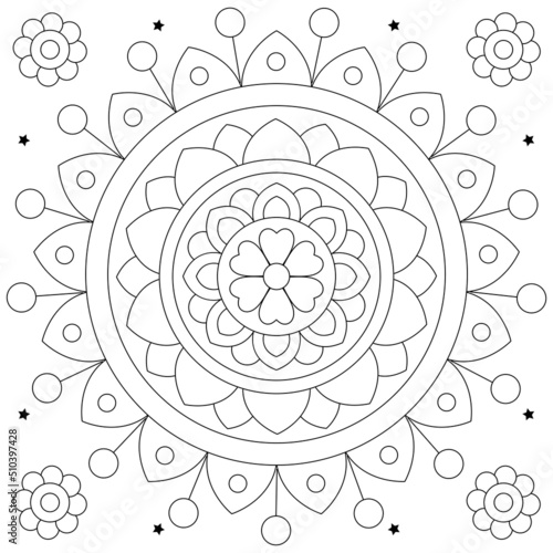 Mandala. Coloring page. Black and white vector illustration.