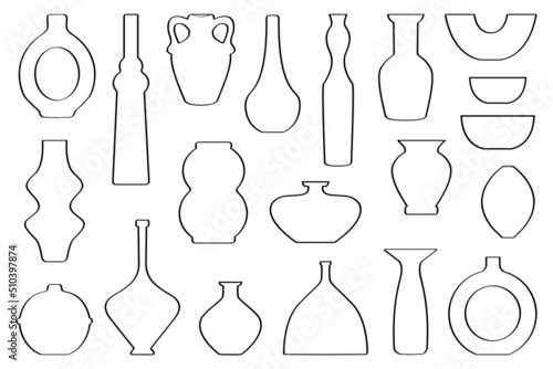 Set of pottery, modern vase shapes, set of ceramics.