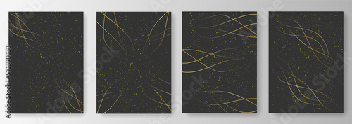 Collection of black backgrounds with golden wave lines