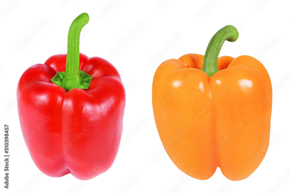 Red and orange peppers on an isolated white background Red and orange peppers on an isolated white background