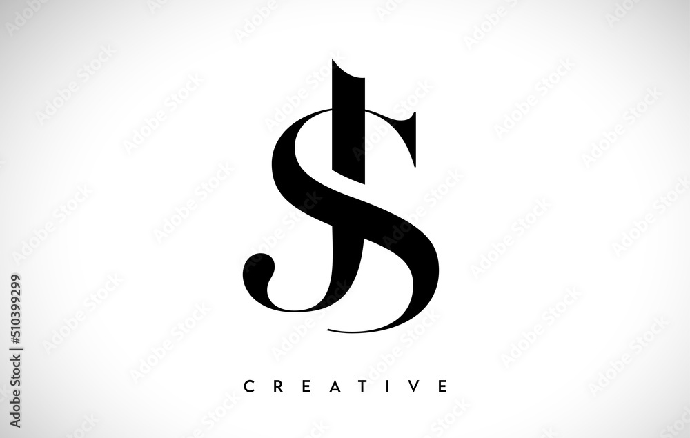 JS Artistic Letter Logo Design with Serif Font in Black and White Colors Vector Illustration JS Artistic Letter Logo Design with Serif Font in Black and White Colors Vector Illustration