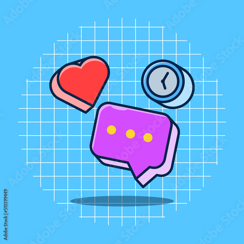 Vector illustration of chatting with heart and clock around it