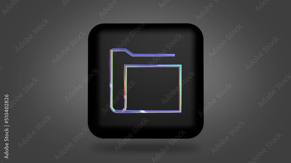 The appearance of a holographic icon on a black cube made of a vortex of particles. sign office folder for documents The appearance of a holographic icon on a black cube made of a vortex of particles. sign office folder for documents