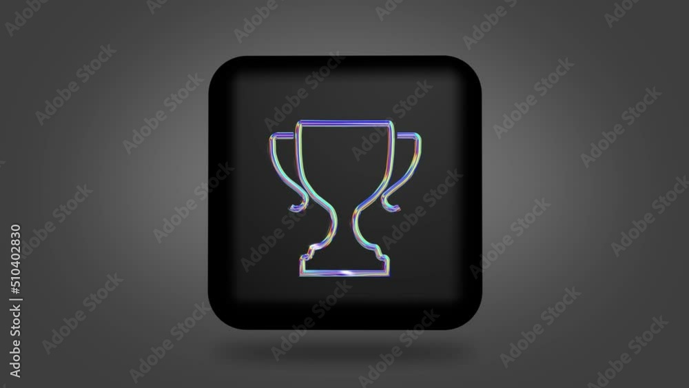 The appearance of a holographic icon on a black cube made of a vortex of particles. the sign of the winner's cup The appearance of a holographic icon on a black cube made of a vortex of particles. the sign of the winner's cup