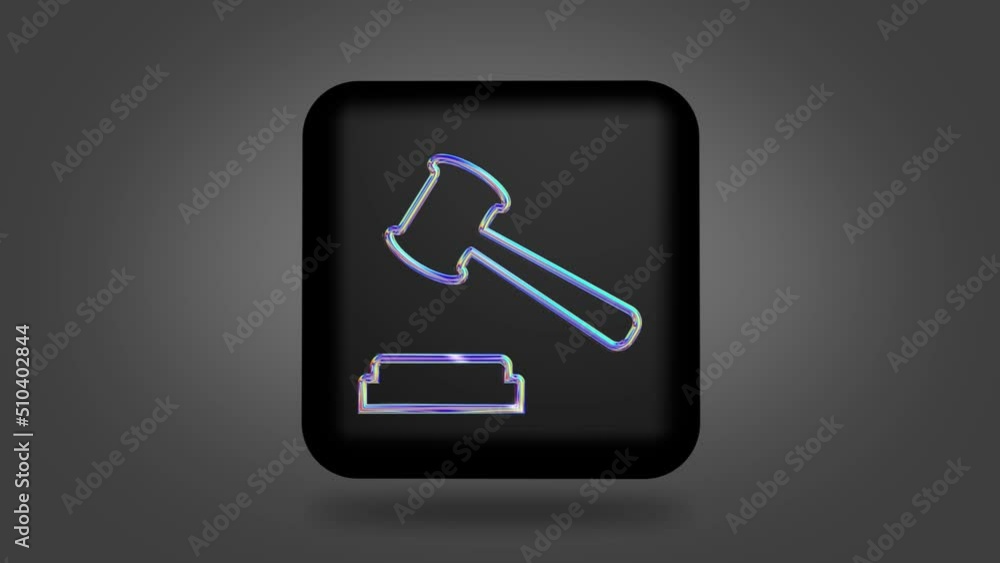 The appearance of a holographic icon on a black cube made of a vortex of particles. a hammer sign for sentencing in court The appearance of a holographic icon on a black cube made of a vortex of particles. a hammer sign for sentencing in court