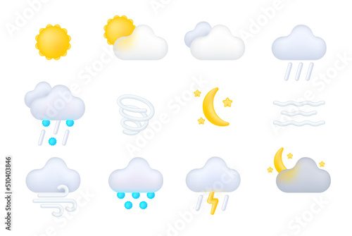 Weather forecast realistic 3d icon template collection vector illustration. Meteorology climate