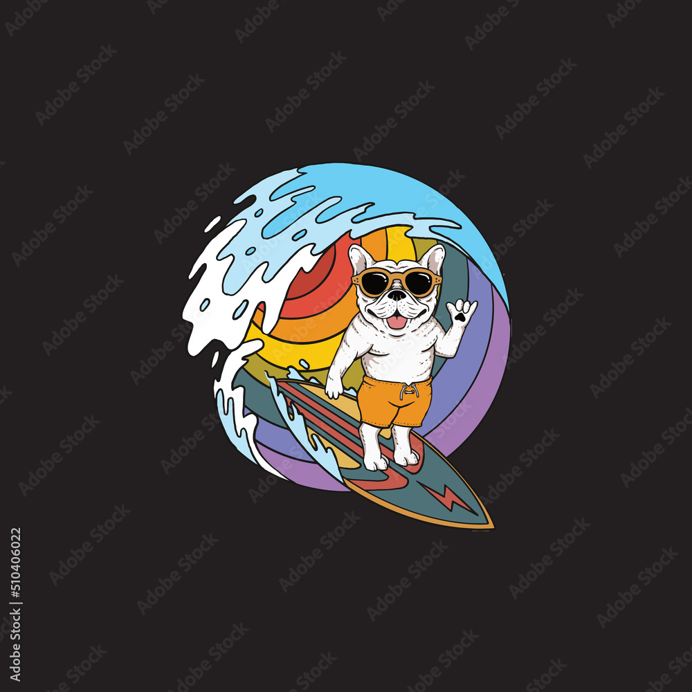 bulldog surfing mascot vector