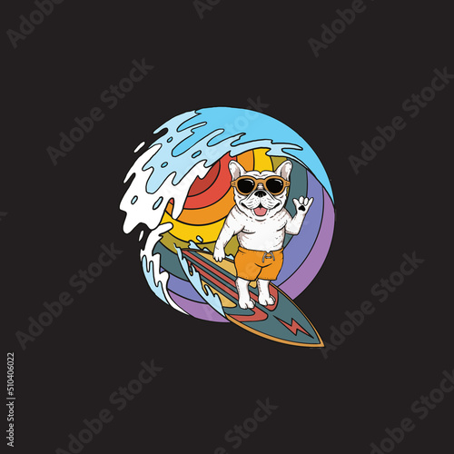bulldog surfing mascot vector