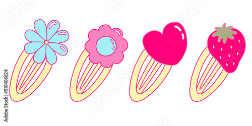 Vector illustration with cartoon flat hairpins. Hair Accessory Items. Beauty design. The concept of a female salon.