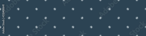Christmas frozen snowflake seamless vector border. Masculine winter snow graphic design for wrapping paper, Xmas, frosty banner. Holiday hand drawn December star.