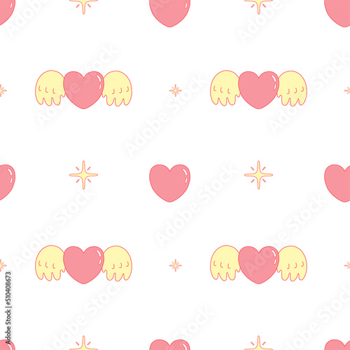 Hearts and stars on the seamless pattern. y2k vector illustration.