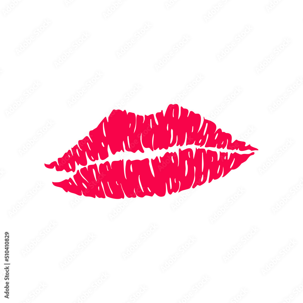 Red mark kisses lipstik pink mouth. Hand drawn shape beauty sexy silhouette isolated on white background. Vector icon Red mark kisses lipstik pink mouth. Hand drawn shape beauty sexy silhouette isolated on white background. Vector icon
