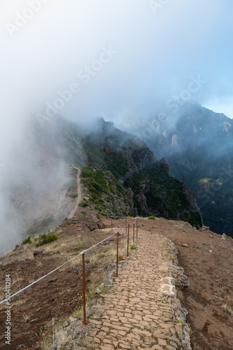 Pathway in clouds, Madeira mountains