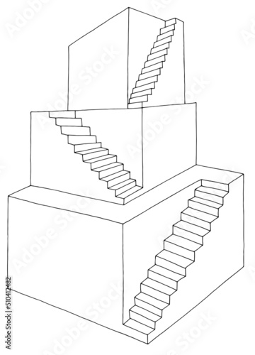 Way to the top staircase stairs graphic black white isolated sketch illustration vector