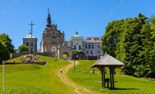 Lysa Gora, Swiety Krzyz mount hilltop with medieval Benedictive Abbey and pilgrimage sanctuary in Swietokrzyskie Mountains near Nowa Slupia village in Poland photo