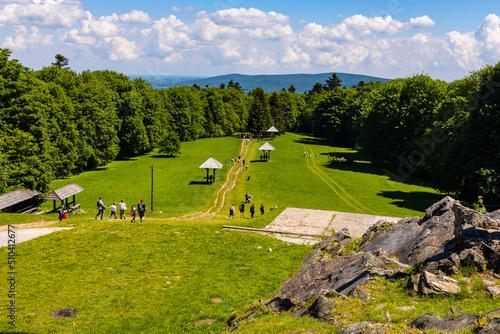 Fototapeta Naklejka Na Ścianę i Meble -  Swietokrzyskie Mountains panorama with Lysa Gora, Swiety Krzyz mount hilltop near Nowa Slupia village in Poland