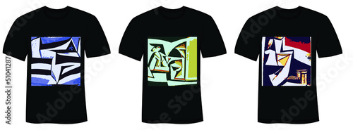 3 stylish independence day t-shirt and apparel cubist design vector illustration