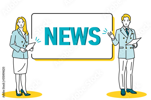 Fast News Delivery Vector Image of Male and Female News Anchors