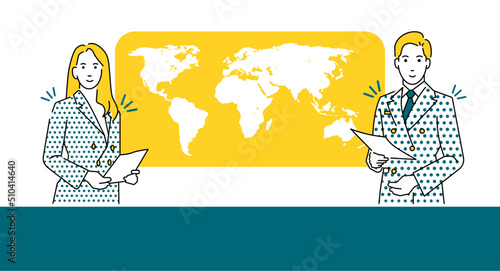 News flash anchor Bexer illustrations delivering news and talking to the world