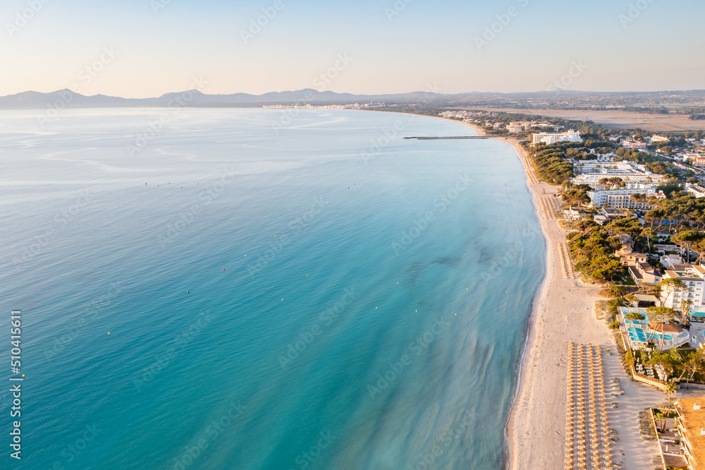 Top view of Playa de Muro beach, Mallorca, Spain