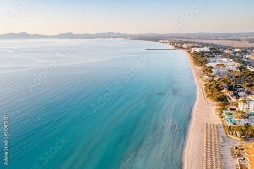 Obraz na płótnie Top view of Playa de Muro beach, Mallorca, Spain w salonie