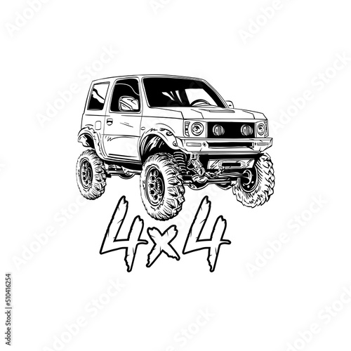 Off road car sketch. Sticker design template. Vector illustration.