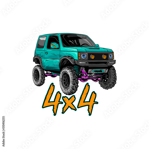 Off road car sketch. Sticker design template. Vector illustration.