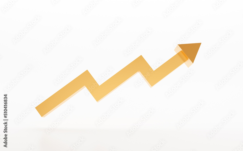 3D Gold up arrow on white background. Minimal concept trading cryptocurrency, Market investment trading, exchange, Golden 3D rendering, isolated, financial, index, forex.
3D Gold up arrow on white background. Minimal concept trading cryptocurrency, Market investment trading, exchange, Golden 3D rendering, isolated, financial, index, forex.