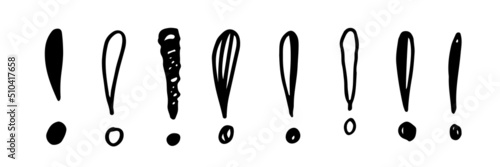Set of hand drawn Sketch exclamation marks. Vector illustration. eps 10.