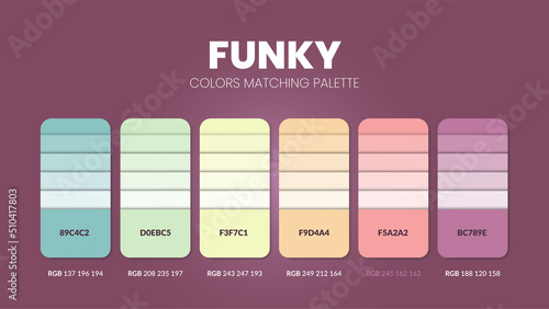 Funky tone colour schemes ideas.Color palettes are trends combinations and palette guides this year, a table color shades in RGB or  HEX. A color swatch for a spring fashion, home, or interior design