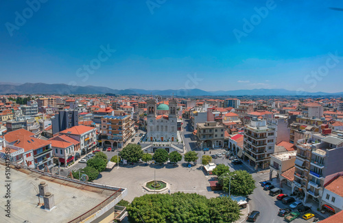 Foto Aerial view over Tripoli city, Arcadia and the Metropolitan Church of St