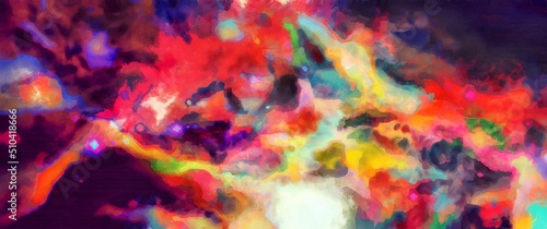 Digital render fractal in painterly style real canvas and paper texture with bright colors watercolor styled