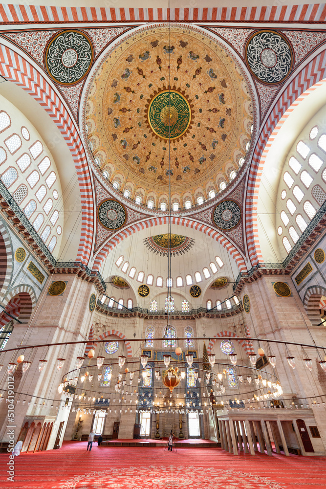 Interior of the Suleymaniye Mosque, Istanbul, Turkey