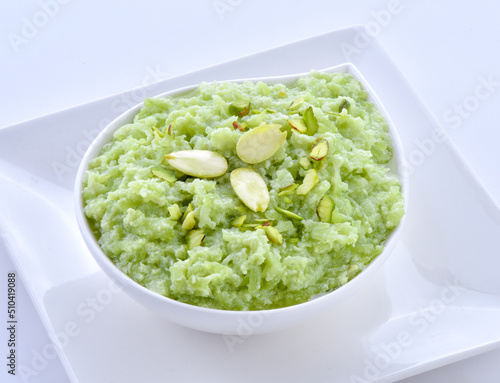 Loki Halwa or Marrow Gourd Pudding. A delicious sweet and healthy dessert prepared by pure milk, desi ghee and marrow gourd.