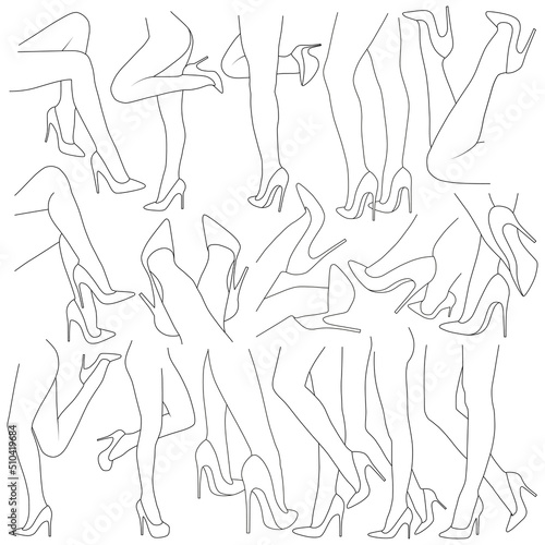 Woman in High Heels Shoes Vector Illustration and Icons set.